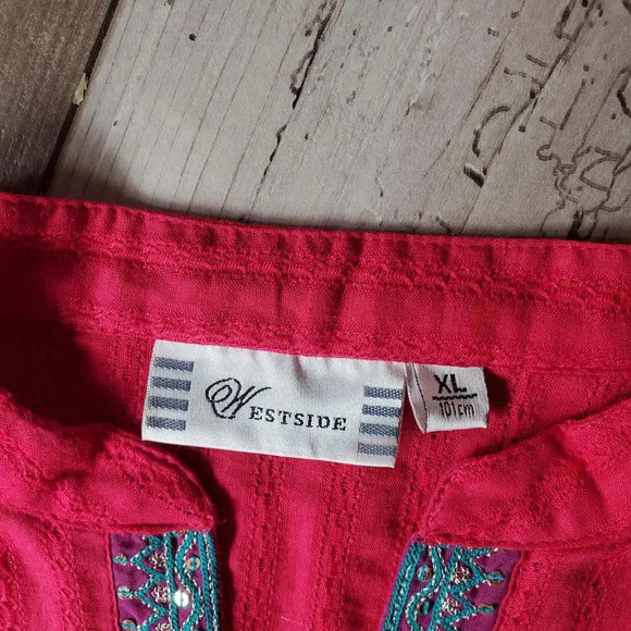 Beautiful Fuscia Cotton Kurti Tunic Sequin Embellished Women's Size XL 101cm - Picture 3 of 16